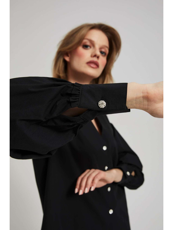 Moodo Crna bluza s dekorativnim gumbima i napuhnutim rukavima Moodo