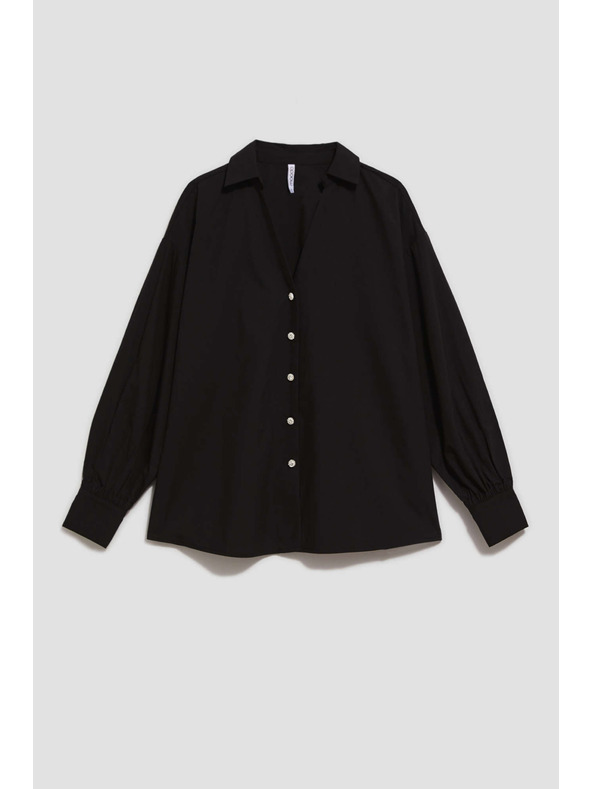 Moodo Crna bluza s dekorativnim gumbima i napuhnutim rukavima Moodo