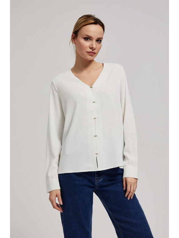 Moodo Košulja s V-izrezom i nježnim biserno-perlatnim gumbima biserasta Moodo