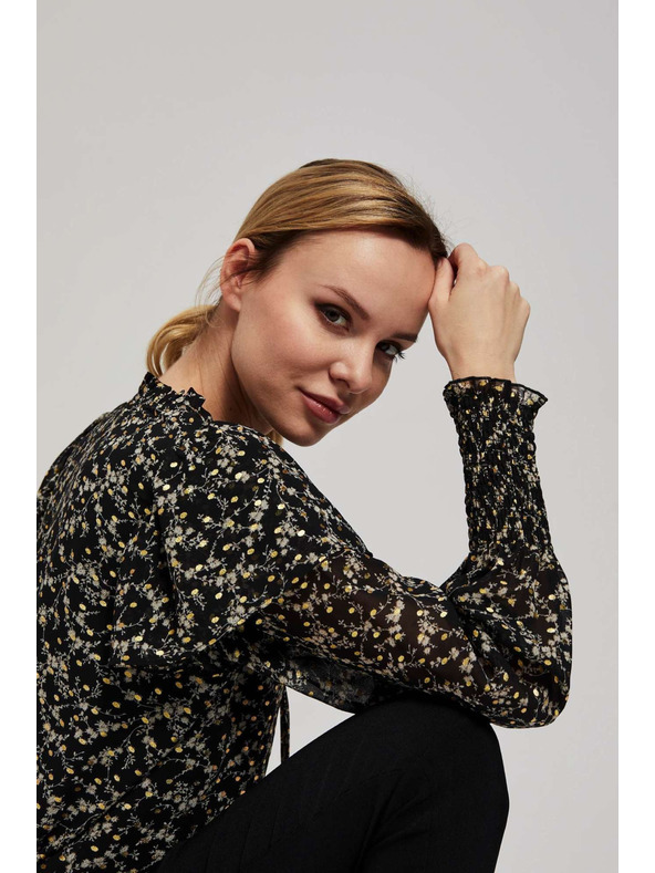 Moodo Uzorovana košulja s vezivanjem na izrezu crna Moodo