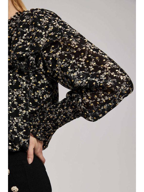 Moodo Uzorovana košulja s vezivanjem na izrezu crna Moodo