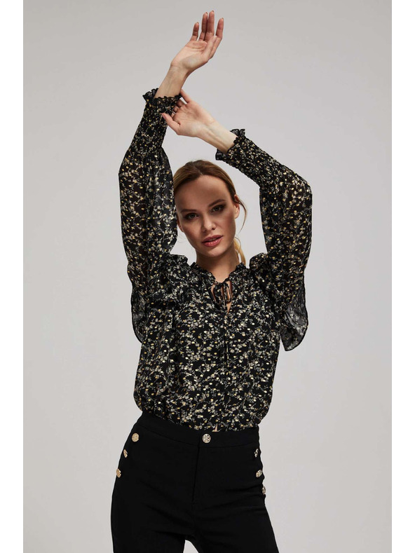 Moodo Uzorovana košulja s vezivanjem na izrezu crna Moodo