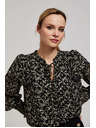 Moodo Uzorovana košulja s vezivanjem na izrezu crna Moodo