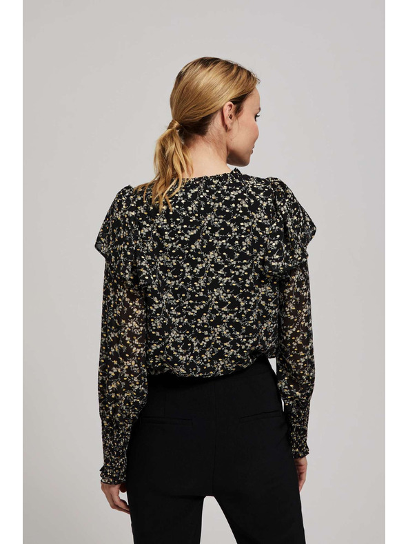 Moodo Uzorovana košulja s vezivanjem na izrezu crna Moodo