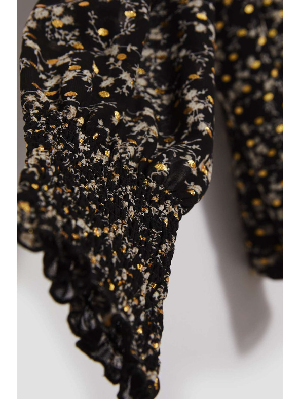 Moodo Uzorovana košulja s vezivanjem na izrezu crna Moodo