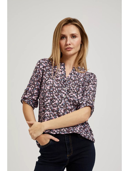 Moodo Tamno plava košulja s cvjetnim printom i zavrnenim rukavima Moodo