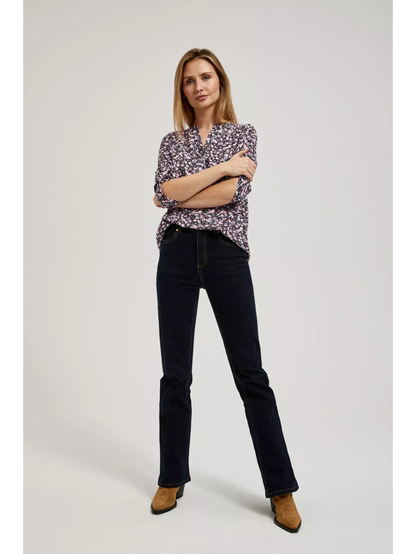 Moodo Tamno plava košulja s cvjetnim printom i zavrnenim rukavima Moodo