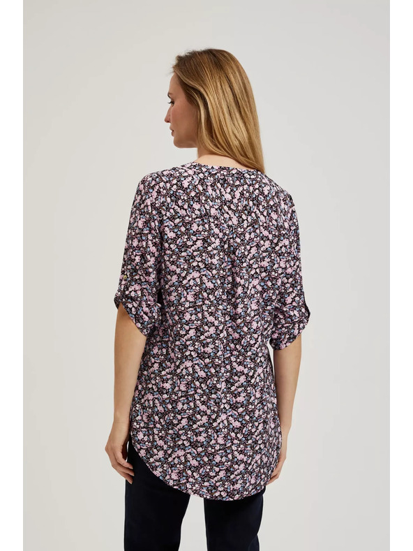 Moodo Tamno plava košulja s cvjetnim printom i zavrnenim rukavima Moodo