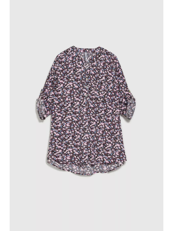 Moodo Tamno plava košulja s cvjetnim printom i zavrnenim rukavima Moodo