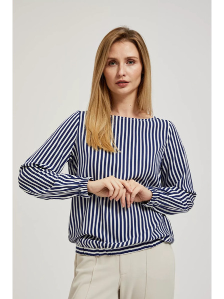 Moodo Bijelo-tamno plava košulja s okruglim izrezom i tankim brettelama Moodo