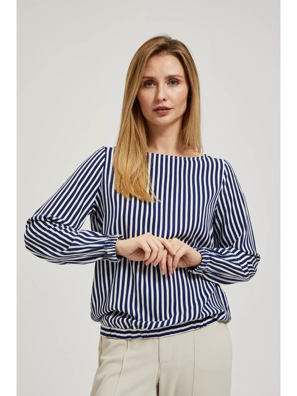 Moodo Bijelo-tamno plava košulja s okruglim izrezom i tankim brettelama Moodo