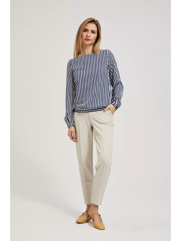 Moodo Bijelo-tamno plava košulja s okruglim izrezom i tankim brettelama Moodo