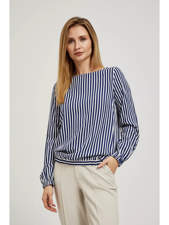 Moodo Bijelo-tamno plava košulja s okruglim izrezom i tankim brettelama Moodo