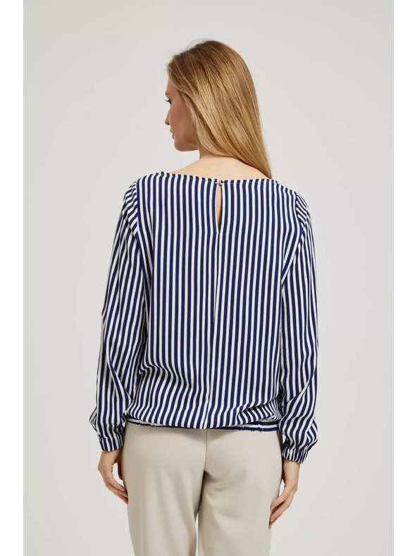 Moodo Bijelo-tamno plava košulja s okruglim izrezom i tankim brettelama Moodo