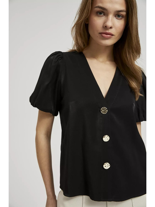 Moodo Crna košulja s naboranim rukavima i dekorativnim gumbima Moodo