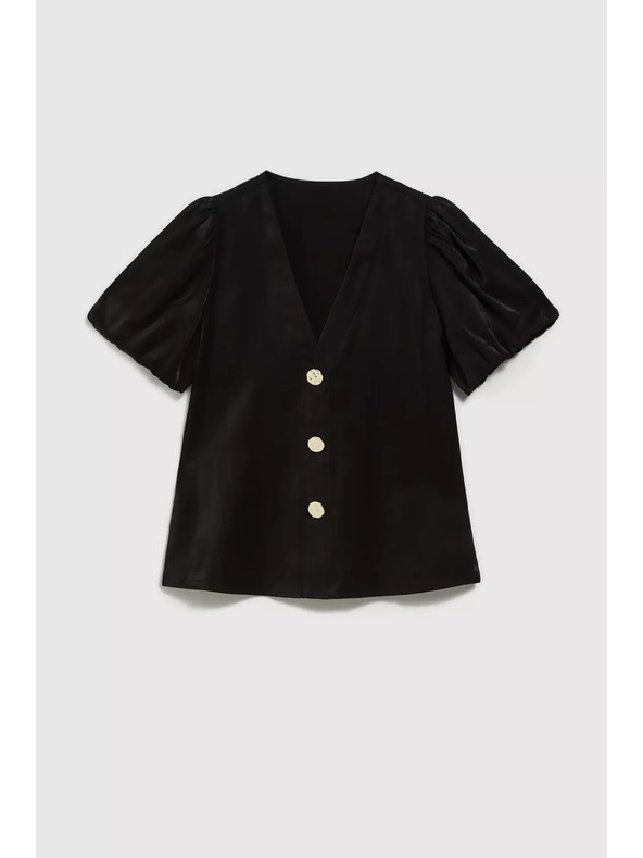 Moodo Crna košulja s naboranim rukavima i dekorativnim gumbima Moodo