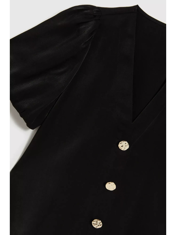 Moodo Crna košulja s naboranim rukavima i dekorativnim gumbima Moodo