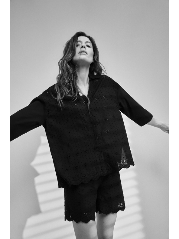 Moodo Crna oversize košulja na gumbe Moodo