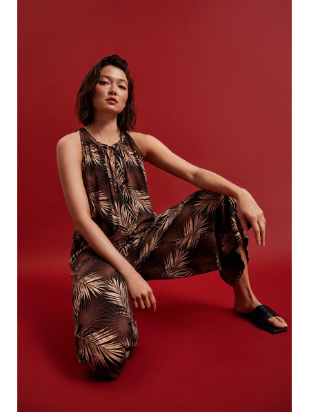 Moodo Crna košulja s tropskim uzorkom i vezanim izrezom Moodo