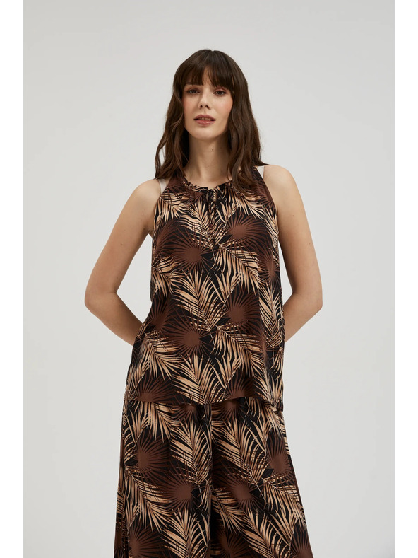 Moodo Crna košulja s tropskim uzorkom i vezanim izrezom Moodo