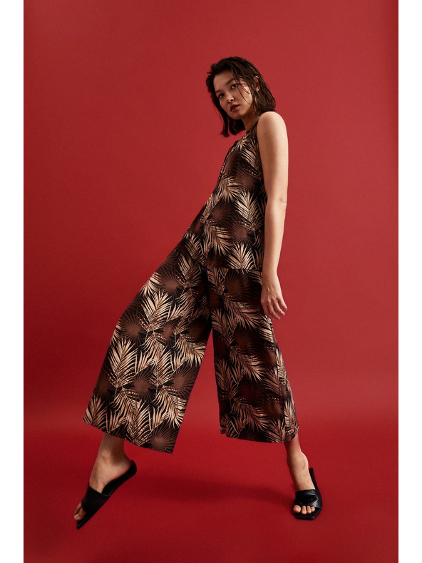 Moodo Crna košulja s tropskim uzorkom i vezanim izrezom Moodo