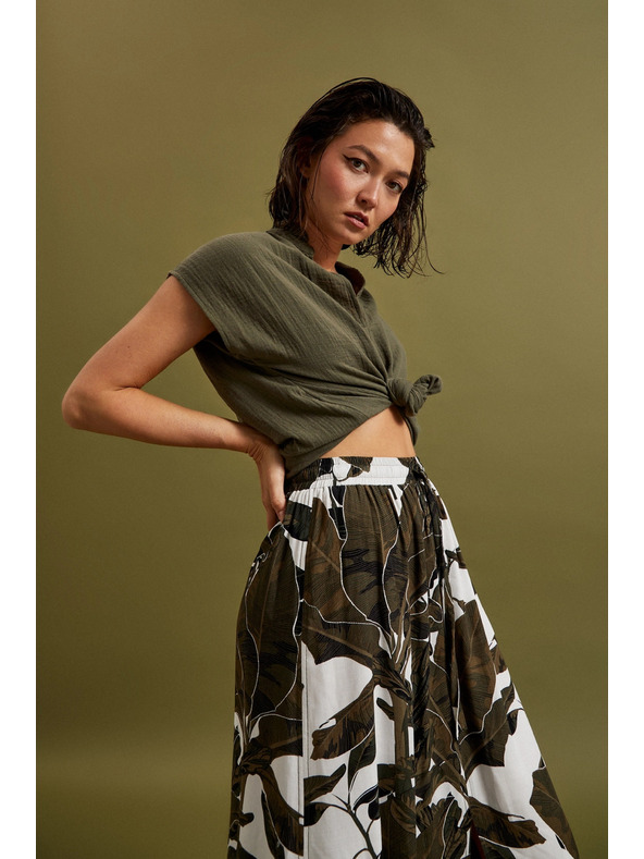 Moodo Pamučna bluza s V-izrezom maslinasta Moodo