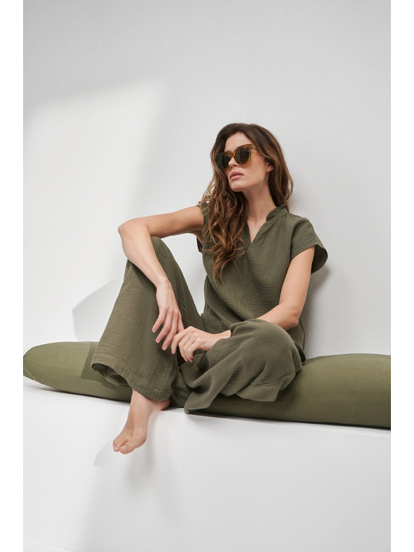 Moodo Pamučna bluza s V-izrezom maslinasta Moodo