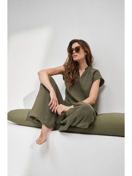 Moodo Pamučna bluza s V-izrezom maslinasta Moodo