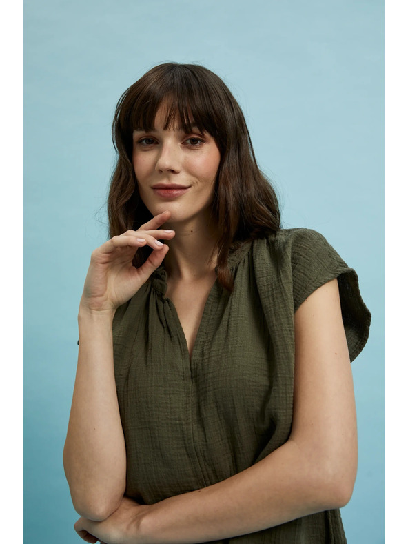 Moodo Pamučna bluza s V-izrezom maslinasta Moodo