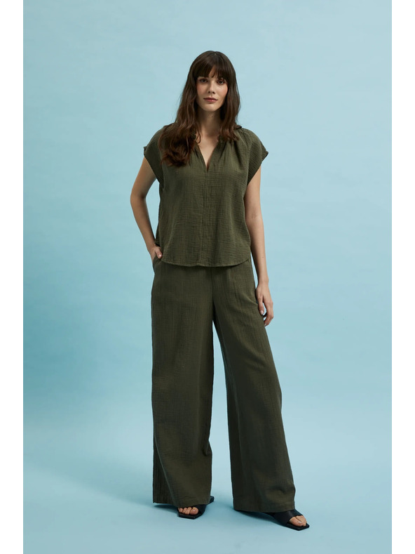 Moodo Pamučna bluza s V-izrezom maslinasta Moodo