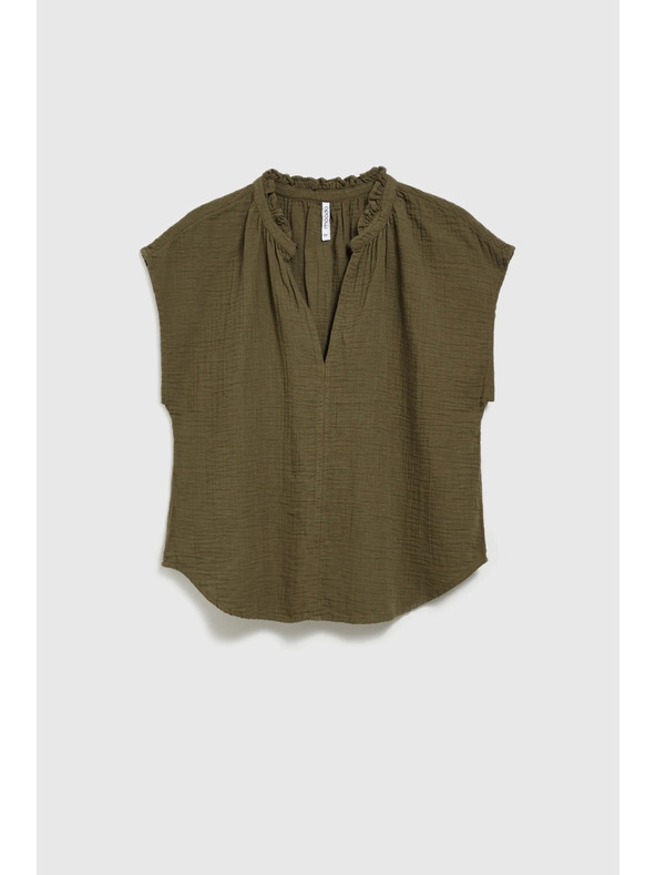 Moodo Pamučna bluza s V-izrezom maslinasta Moodo