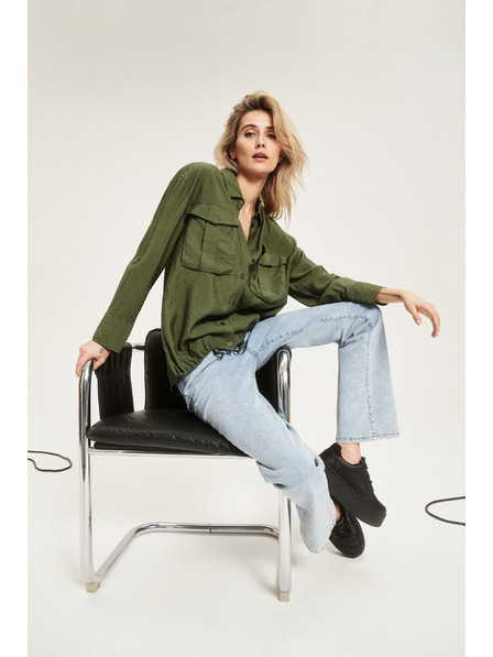 Moodo Khaki košulja s džepovima i zavrnenim rukavima Moodo