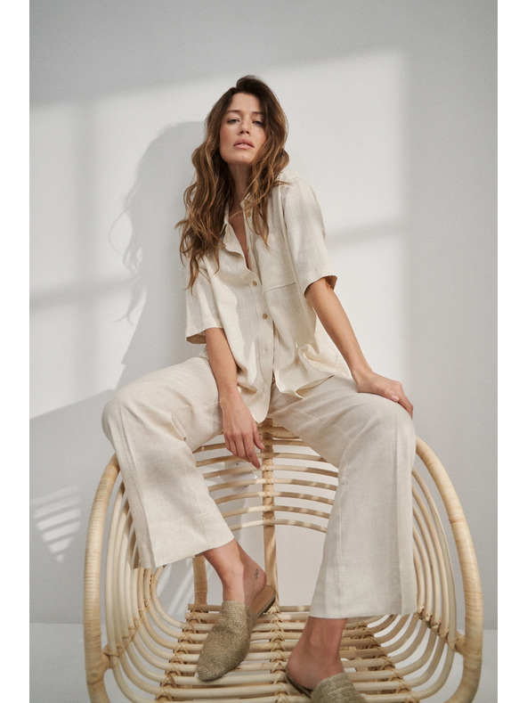 Moodo Lanena košulja s džepićem bež Moodo