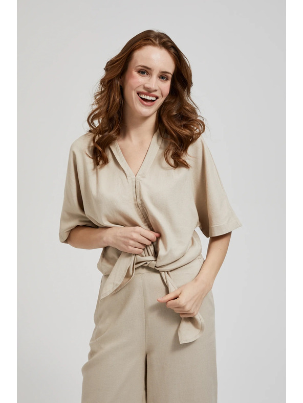 Moodo Lanena košulja s vezivanjem bež Moodo