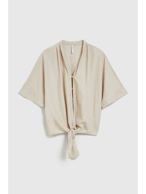 Moodo Lanena košulja s vezivanjem bež Moodo