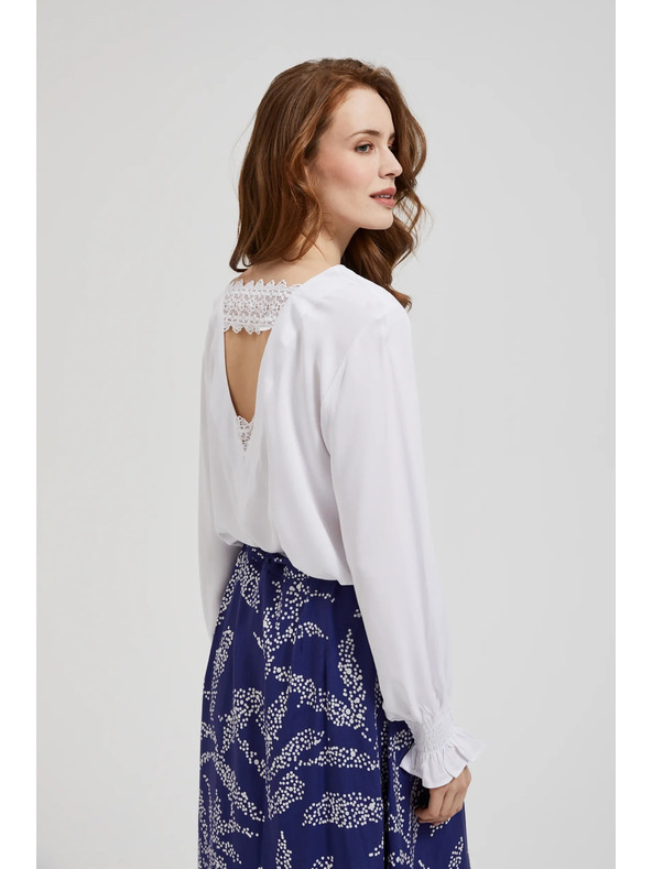 Moodo Viskozna košulja s V-izrezom i napuhanim rukavima bijela Moodo