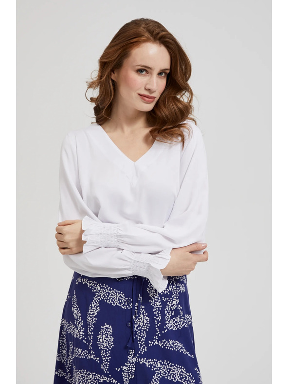 Moodo Viskozna košulja s V-izrezom i napuhanim rukavima bijela Moodo