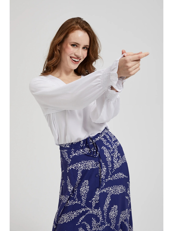 Moodo Viskozna košulja s V-izrezom i napuhanim rukavima bijela Moodo