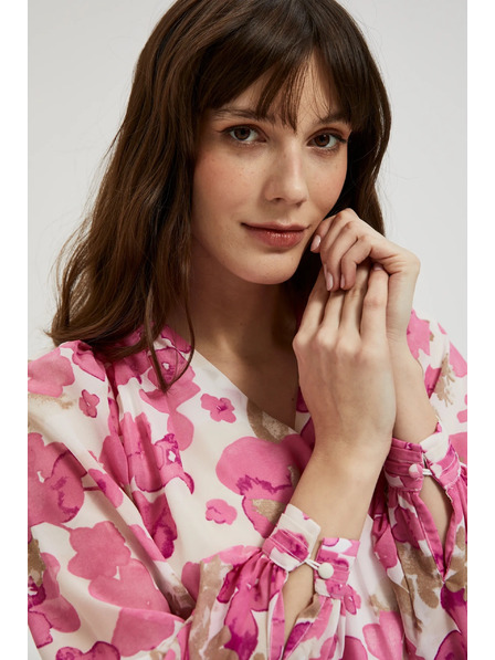 Moodo Ružičasta cvjetna košulja s naboranim rukavima Moodo