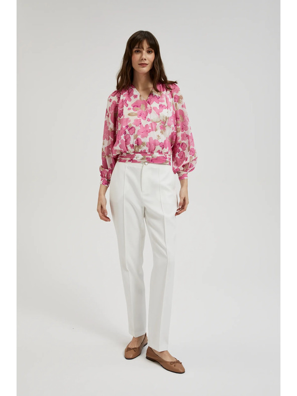 Moodo Ružičasta cvjetna košulja s naboranim rukavima Moodo