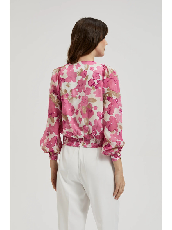 Moodo Ružičasta cvjetna košulja s naboranim rukavima Moodo