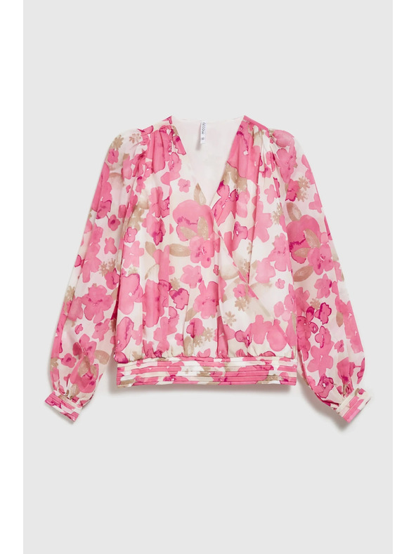 Moodo Ružičasta cvjetna košulja s naboranim rukavima Moodo