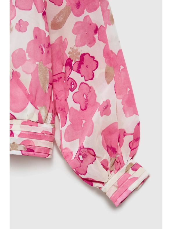 Moodo Ružičasta cvjetna košulja s naboranim rukavima Moodo