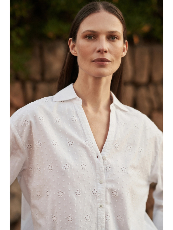 Moodo Bijela oversize košulja s V-izrezom Moodo