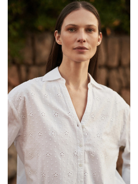 Moodo Bijela oversize košulja s V-izrezom Moodo