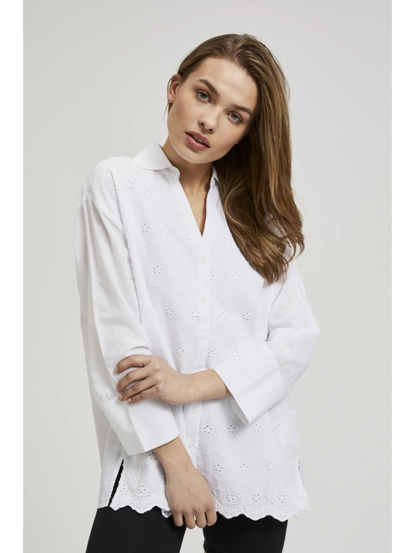 Moodo Bijela oversize košulja s V-izrezom Moodo