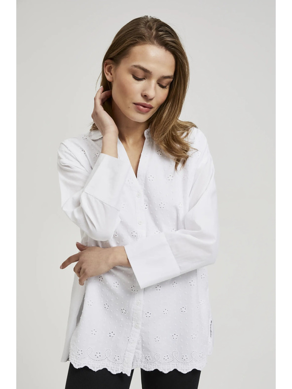 Moodo Bijela oversize košulja s V-izrezom Moodo