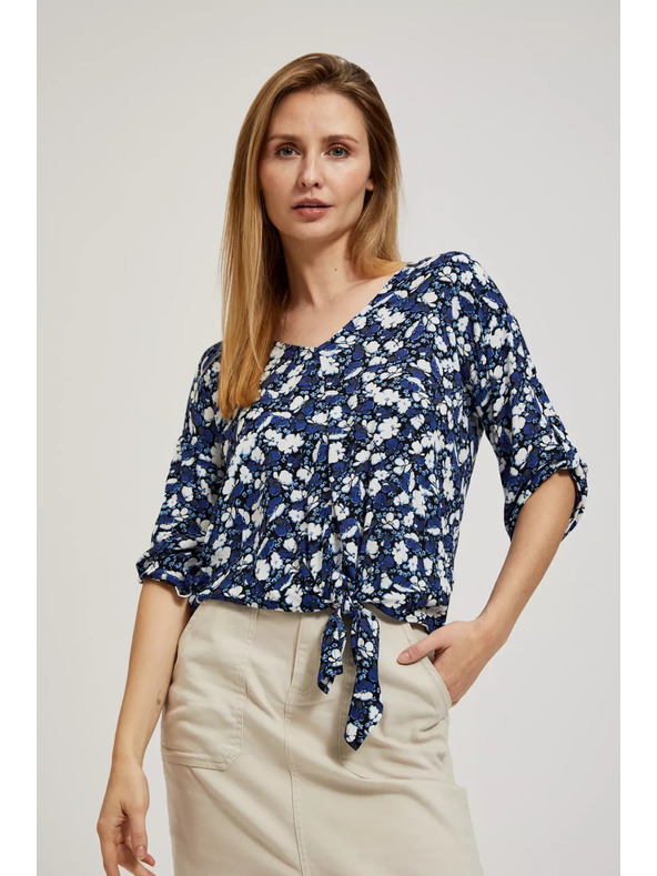 Moodo Plava cvjetna košulja s vezivanjem Moodo
