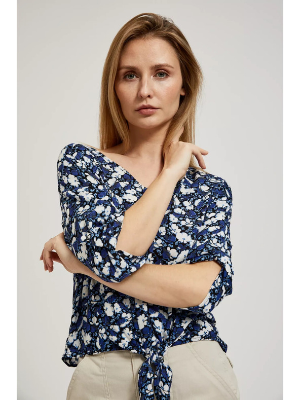 Moodo Plava cvjetna košulja s vezivanjem Moodo