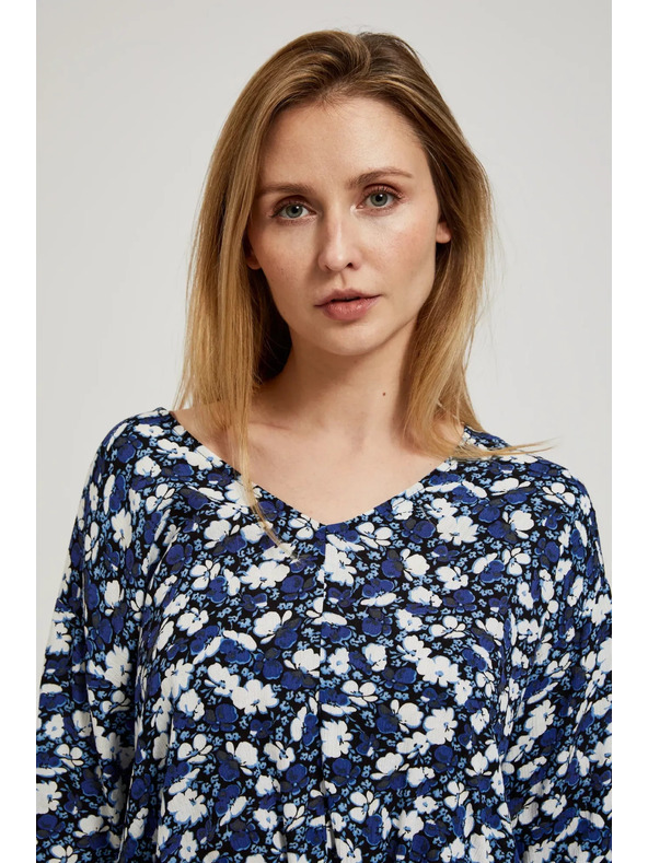 Moodo Plava cvjetna košulja s vezivanjem Moodo